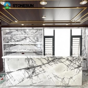 Isola <span class=keywords><strong>Cucina</strong></span> Personalizzata StoneSun in Stile Moderno e Minimalista, Piano in Marmo Lucidato, Grande Lastra in Pietra Naturale, Bancone Reception in Marmo - Product Image 1