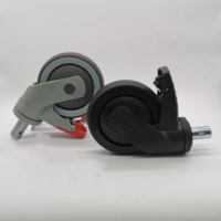 Roue pivotante de 5 pouces en nylon et plastique TPR, étanche et anticorrosion, avec tige ronde solide, pour chaise de toilette médicale et frein à fourche