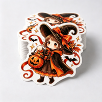 Autocollants découpés sur mesure pour Halloween, autocollants en vinyle imperméables mignons, papier autocollant avec motifs de sorcières, fantômes, citrouilles, « Trick or Treat », pour la décoration