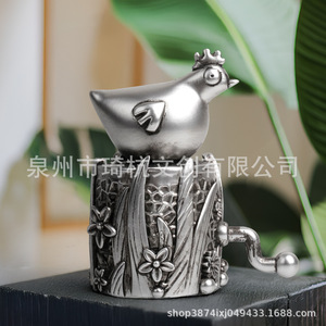 Figurine de coq argenté sur souche d'arbre, poulet créatif, décoration de bureau, cadeau unisexe, 12 ans et plus, résines synthétiques QH-250130 - Product Image 3