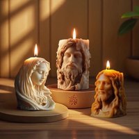 Bougie parfumée de méditation spirituelle, statue 3D de la Vierge Marie et de Jésus, bougie sculptée artisanale en cire de soja, bougie décorative