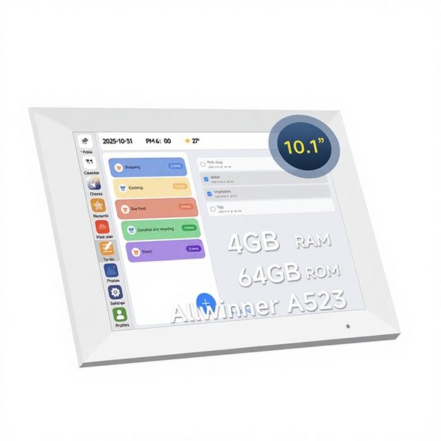 10.1-inch 1920x1080 Calendar Photo Frame Clock WiFi Video Playback (MP4) Touch Screen MP3 ABS Plastic Desk/Wall