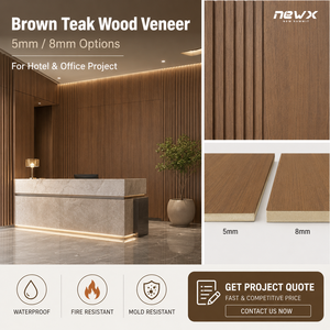 Panneau mural <span class=keywords><strong>en</strong></span> charbon de bambou, placage <span class=keywords><strong>en</strong></span> <span class=keywords><strong>bois</strong></span> de teck brun, film PVC, panneau mural ignifuge, <span class=keywords><strong>décoration</strong></span> intérieure pour projet commercial - Product Image 1