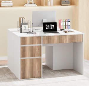 White 48 Inch Computer <strong>Desk</strong> with Four Storage Drawers <strong>Space</strong> <strong>Saving</strong> Home Office Writing Table Bedroom Study Living Room - Product Image 2