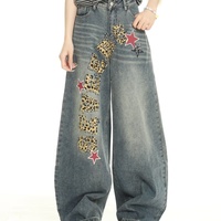Jean Baggy Américain Tendance Vintage avec Imprimé 3D Motif Ours, Dentelle et Chaîne de Perles – Personnalisable, Style Streetwear Punk