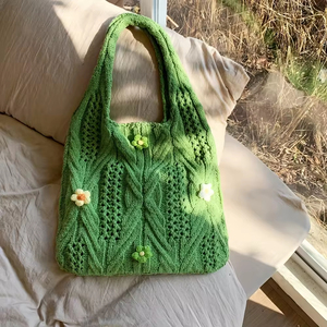 Borsa a Spalla da Donna Artigianale di Tendenza Transfrontaliera, <span class=keywords><strong>Grande</strong></span> Formato, in Poliestere, con Ricamo all'Uncinetto e Design Floreale Intrecciato - Product Image 2