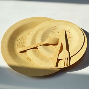 Disposable Bamboo Plates With Map Design Round Square For Party Biodegradable Cutlery Set 1.5Mm Thickness - Product Image 2