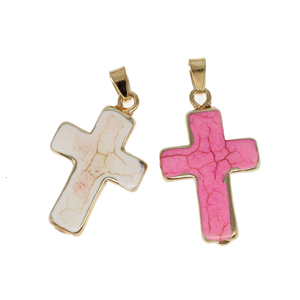 Ciondolo <span class=keywords><strong>turchese</strong></span> <span class=keywords><strong>naturale</strong></span> con <span class=keywords><strong>ciondoli</strong></span> incrociati in ottone placcato oro eleganti accessori per gioielli - Product Image 2