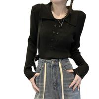 Pull à manches longues pour femme, coupe ajustée, boutonné, couleur unie, tricoté, idéal pour l'automne et l'hiver