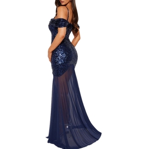 New Arrival Sexy <b>Spaghetti</b> <b>Straps</b> Beaded Splicing Mesh Sequin Dress Evening Gowns for Women Fashion - Product Image 6