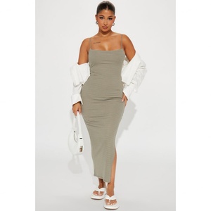 OEM Factory New Design Custom Logo Striped Maxi Side Slit <b>Spaghetti</b> <b>Straps</b> Women Causal Dress - Product Image 6