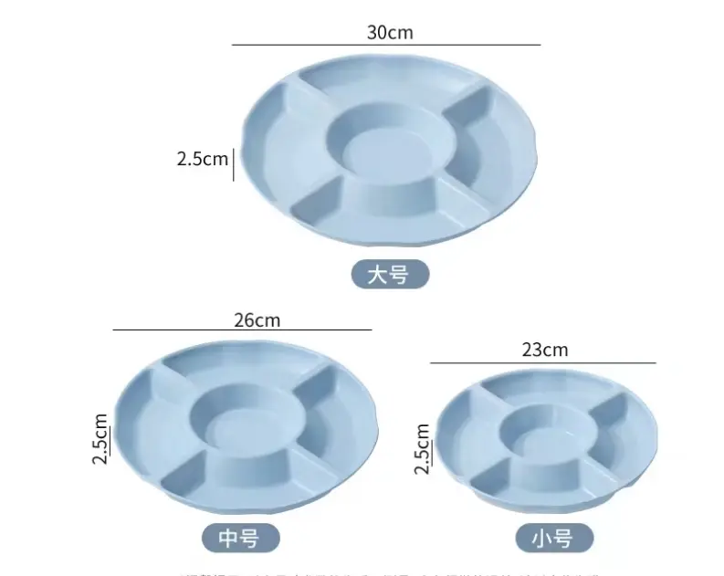 Wholesale Round Plastic PP Wheat straw Nuts Dry Fruit Appetizer Serving Tray Plates With 5 Compartment Plates For Snack