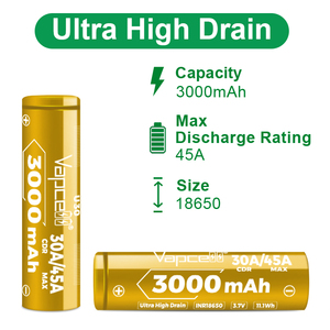 Vapcell U30 <span class=keywords><strong>18650</strong></span> <span class=keywords><strong>3000mAh</strong></span> 30A 2.5V 원통형 리튬 이온 충전식 배터리 셀 (LiNiMnCoO2 양극 800 사이클) - Product Image 2