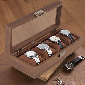 Caja de Madera para Reloj con Almohadillas y Ventana de Vidrio Transparente, Tamaño OEM, Madera Maciza, <span class=keywords><strong>Color</strong></span> <span class=keywords><strong>Barniz</strong></span> Marrón de Lujo - Product Image 3