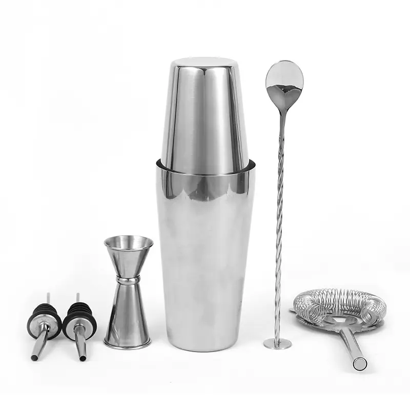 New Style High Quality Customizable 6 Piece Stainless Steel Cocktail Shaker Bar Set