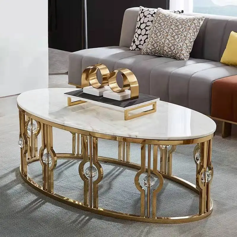 ชุดเฟอร์นิเจอร์ในห้องนั่งเล่นของนักออกแบบโต๊ะปลายคอนโซลโต๊ะกระจกหรูหราทันสมัยกรอบโลหะสีขาวหินอ่อน cofsfee Table