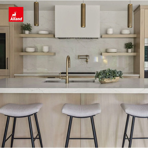 Alland Custom Nordic Solid White Oak Kitchen <strong>Cabinets</strong> <strong>With</strong> Upper <strong>Wall</strong> <strong>Cabinet</strong> and Marble Top Island Open Kitchen Handle Cupboard - Product Image 5