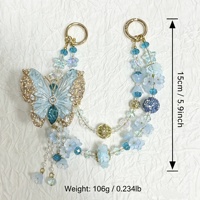 Cadena de Lujo para Teléfono con Mariposa Azul, Cordón de Perlas de Cristal Teal, Colgante para Bolso con Filigrana Dorada, Llavero, Joyería Hecha a Mano al por Mayor