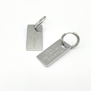 Fashion <b>Clip</b>-on Earrings Zinc Alloy Rectangular Tag With Etched English Letters DIY Jewelry Accessory - Product Image 5