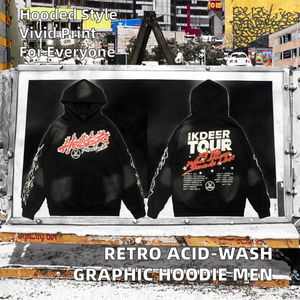 Sudadera con Capucha Extra Grande para Hombre, Estilo Casual, con Estampado Lavado al Ácido, para Invierno |   Diseño Retro de Brazo con Llamas, Personalizable, Ecológico, 100% - Product Image 2