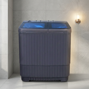 Lave-linge semi-automatique à deux cuves bleu foncé avec corps texturé et deux compartiments supérieurs pour usage domestique - Product Image 2