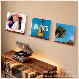 Wooden <b>Wall</b> Mounted Record Rack Brown 1 Layer Storage For <b>Vinyl</b> CDs Books Living Room Display Shelf - Product Image 1