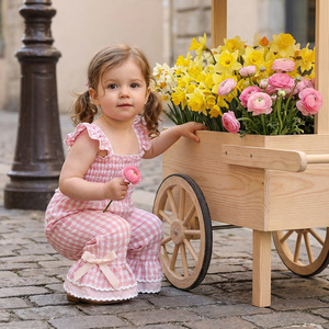 จั๊มสูทเด็กผู้หญิงลายตารางฤดูร้อน แขนกุด ผ้าซีร์ซัคเกอร์ แต่งสม็อค - Product Image 4