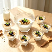 Ensemble de 7 bols de service modernes en verre côtelé transparent, décoratifs pour fruits et salades, pour la table de cuisine et la présentation à la salle à manger