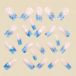 Patchs d'ongles en résine carrée de longueur moyenne, style européen, couvrant entièrement l'<span class=keywords><strong>ongle</strong></span>, éléments océaniques bleus, baleine, couleur transparente, style européen américain - Product Image 2