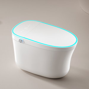 WC intelligent allongé avec bidet, siège chauffant, arrêt automatique, capteur de pied, eau chaude, séchage, télécommande, affichage LED, veilleuse - Product Image 1