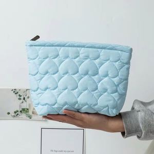 2026 New Waterproof New Quilted Heart Embroidery Puffer Zipper Large Cute Cosmetic <b>Bag</b> Travel <b>Pouch</b> <b>for</b> <b>Women</b> Valentine's Day... - Product Image 6