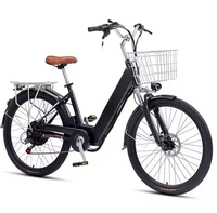 Bicicleta Eléctrica Económica de 26 Pulgadas y 48V para Mujer y Hombre, Bicicleta Eléctrica Urbana de 350W y 20Ah con Motor sin Escobillas de Litio-Ion y Cesta para Adultos