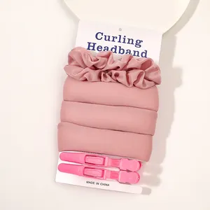 Custom Logo Box White No Heat Silk Hair Roller Sleeping Heartless Curling Rod Headband Heatless Hair Curler Scrunchies Set