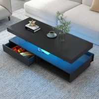 Table basse lisse avec bande lumineuse LED, grand espace de rangement à l'avant et à l'arrière des quatre tiroirs