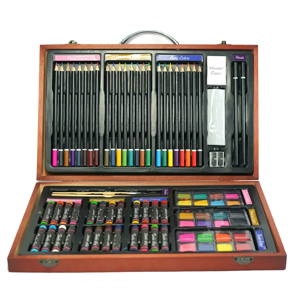 GF popolare 79 pcs del commercio all'ingrosso di scuola i bambini di disegno pittura forniture di cancelleria colorazione scatola di legno di arte set