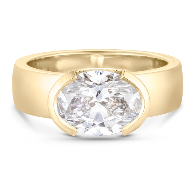 14k Gold Vermeil Oval-Cut Diamond Solitaire Ring 925 Sterling Silver Wide Band Solitaire Ring Oval Diamond Ring for Woman
