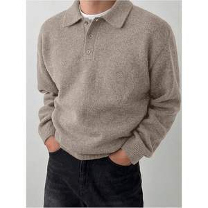 Pull en laine personnalisé pour homme, à manches longues, col tricoté, boutonné sur le devant, hauts d'automne, épaisseur standard - Product Image 1