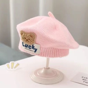 Chapeau de peintre en laine tricotée chaude, chapeau de princesse tendance, béret rayé élégant pour enfants, style coréen automne et hiver, ours bébé garçon - Product Image 4