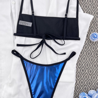 YY6064 setelan bikini seksi bergaris dua potong set pakaian mandi thong Brasil Push up untuk wanita pakaian renang 2024