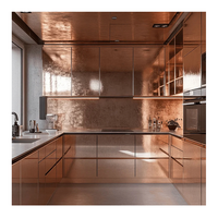 Armoire de cuisine moderne de luxe en aluminium rose doré à finition brillante pour hôtel