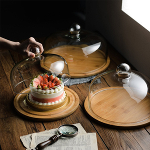 Grosir Kayu Bambu Kasar Dekoratif Kejutan Natal Kue Pernikahan Berdiri dengan Kubah Kaca - Product Image 6