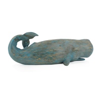 Statue d'animal marin en résine, aspect bois, décoration de baleine pour la maison, sculpture de table, décoration intérieure, bleu antique fait main
