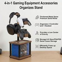 Support portable 4-en-1 en bois massif pour casque et manettes, base de rangement pour jeux vidéo Xbox/PS5/PS4 - Décoration de salle de jeu, cadeau