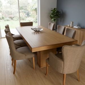 Ensemble de table à manger en bois minimaliste moderne avec chaises rembourrées pour appartement et hôtel, mobilier de salle à manger de luxe - Product Image 2