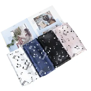 New Arrival women 90x90cm music note satin scarf women Music Printed scarves shawl