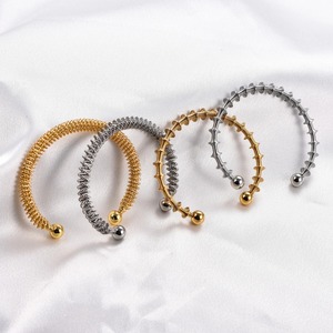 Bracelet manchette large en acier inoxydable tendance de 7 mm pour femme, style punk, spirale, bijou de main en métal, accessoires cadeaux - Product Image 5