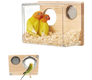 Şeffaf ahşap kuş evi şakayık papağan güvercin yetiştiriciliği kuluçka kutusu ile düğme kapatma sıcak ahşap kuş taşıyıcı - Product Image 1