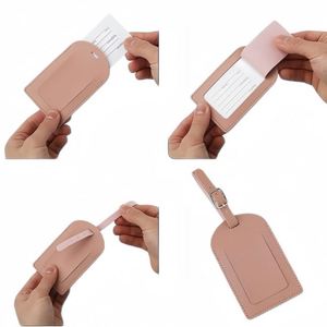 Étiquettes d'identification de bagages en PU avec logo personnalisé, avec couvercle rabattable horizontal et vertical, étiquettes de nom et d'identification à suspendre pour valises d'affaires - Product Image 4