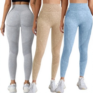 Leggings de yoga taille haute sans couture, effet froncé aux fesses, contrôle du ventre, pour femme, en Spandex/Nylon, couleur unie, respirant, séchage rapide, longueur mollet - Product Image 2