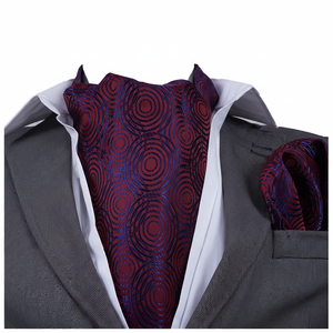 Ensemble de foulards Ascot géométriques bleu bordeaux pour le marié, 100% polyester, Exve Exclusive - Product Image 2